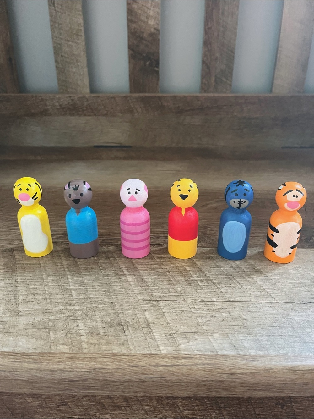 Hand-Painted Winnie the Pooh Peg Dolls - Montessori/Waldorf Inspired Wooden Toys